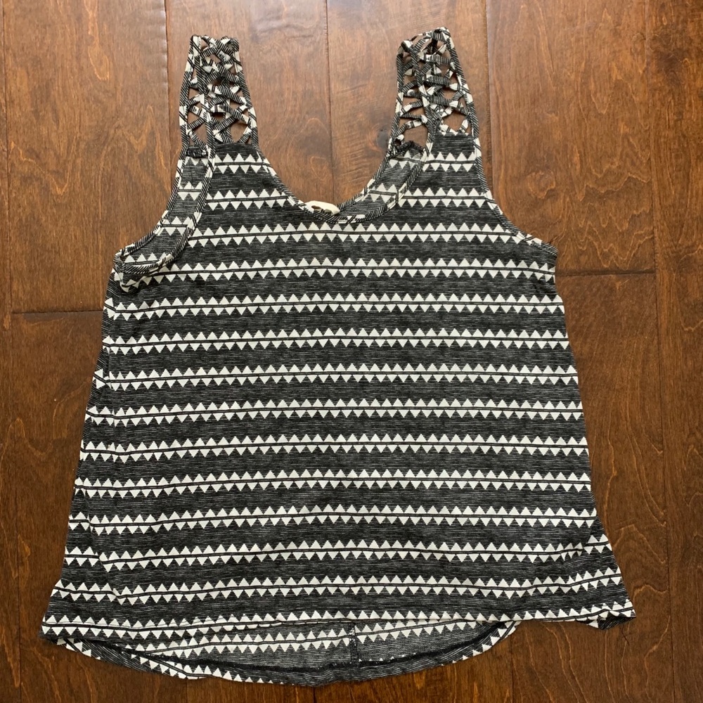 H&M tank top with crisscross straps, black/white